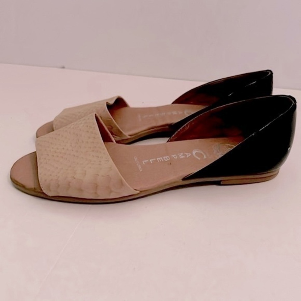 JEFFREY CAMPBELL WOMEN'S IN-LOVE BEIGE SNAKE BLACK PATENT FLATS SHOES 7